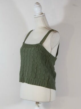 Uncharted Threads Women's Olive Green Cable Crop Knit Tank Top NWT